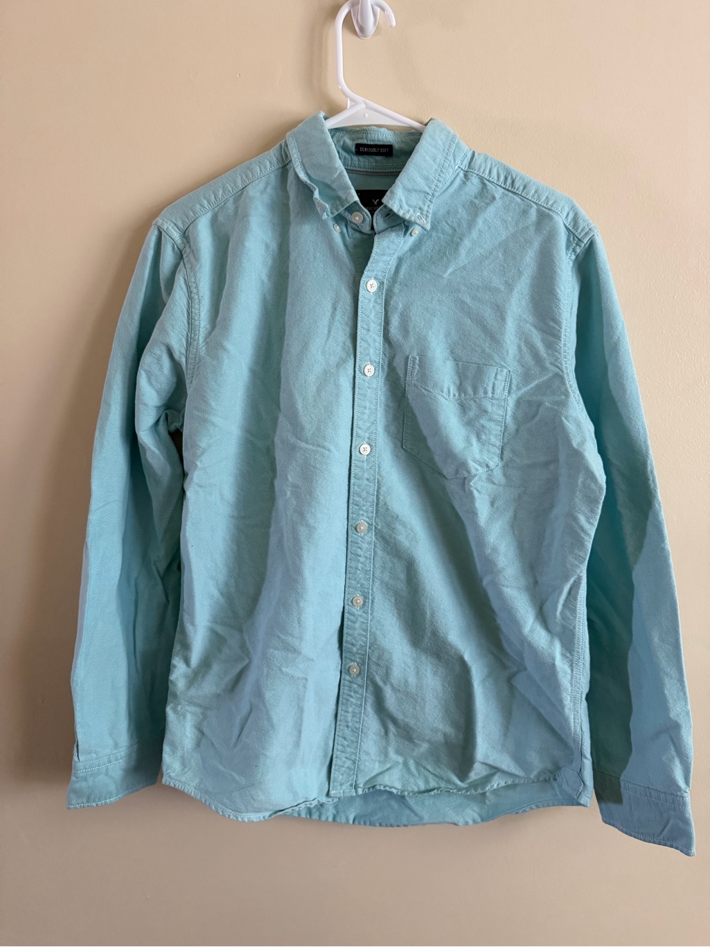American Eagle Outfitters Men's Light Aqua Button-Down Shirt